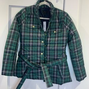 J. crew green plaid puffer jacket